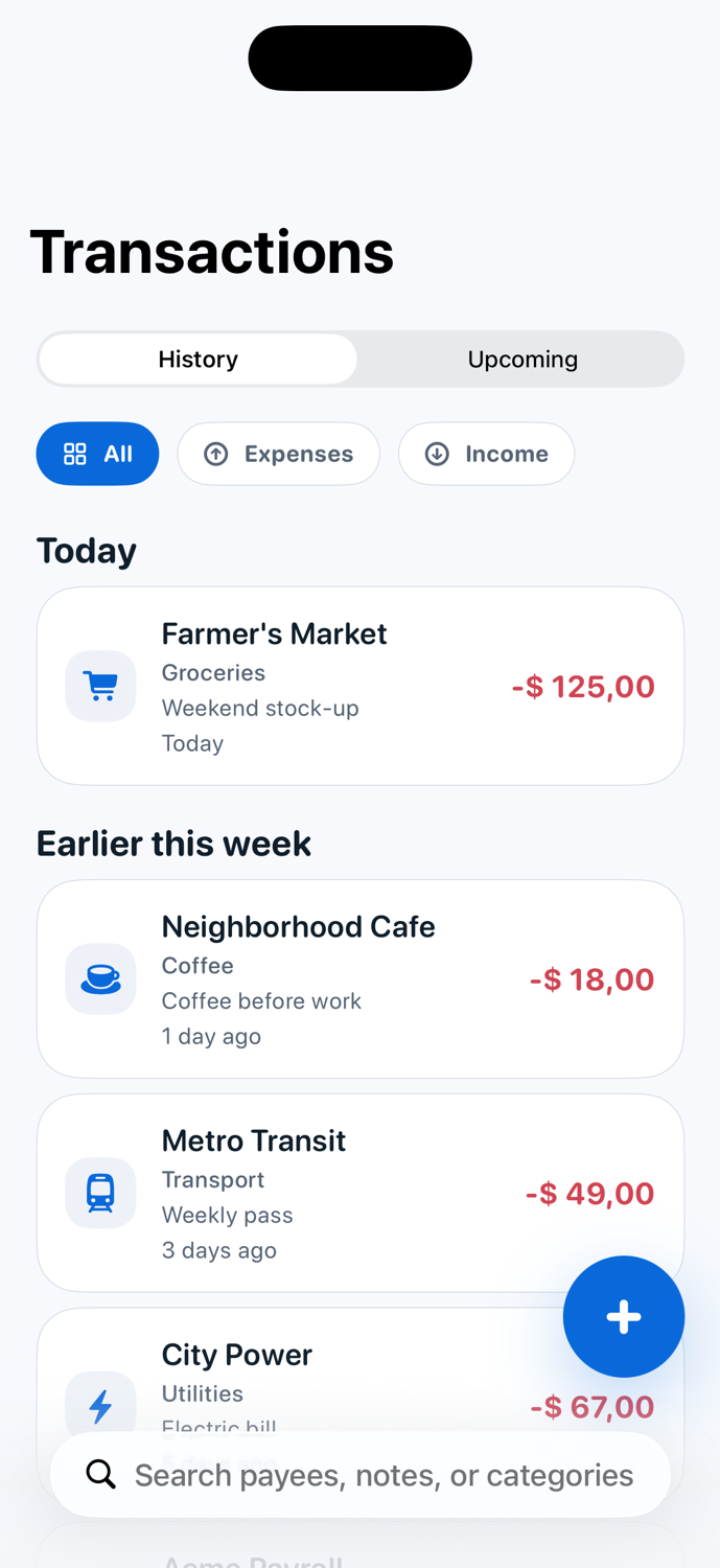 Budge transactions tab screenshot