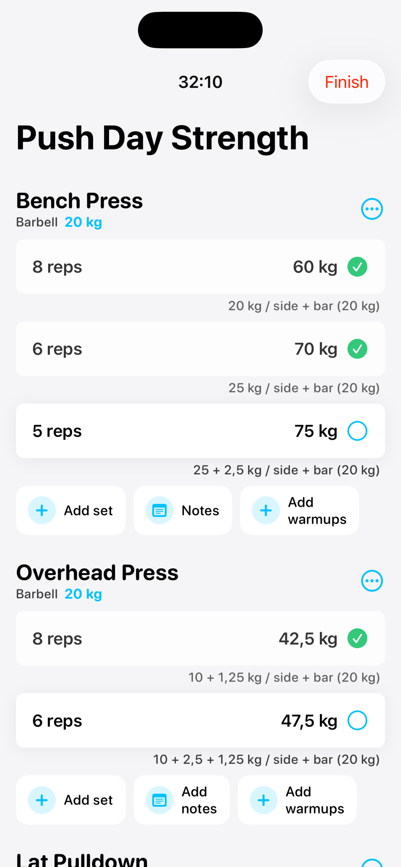 Mass workout session screen