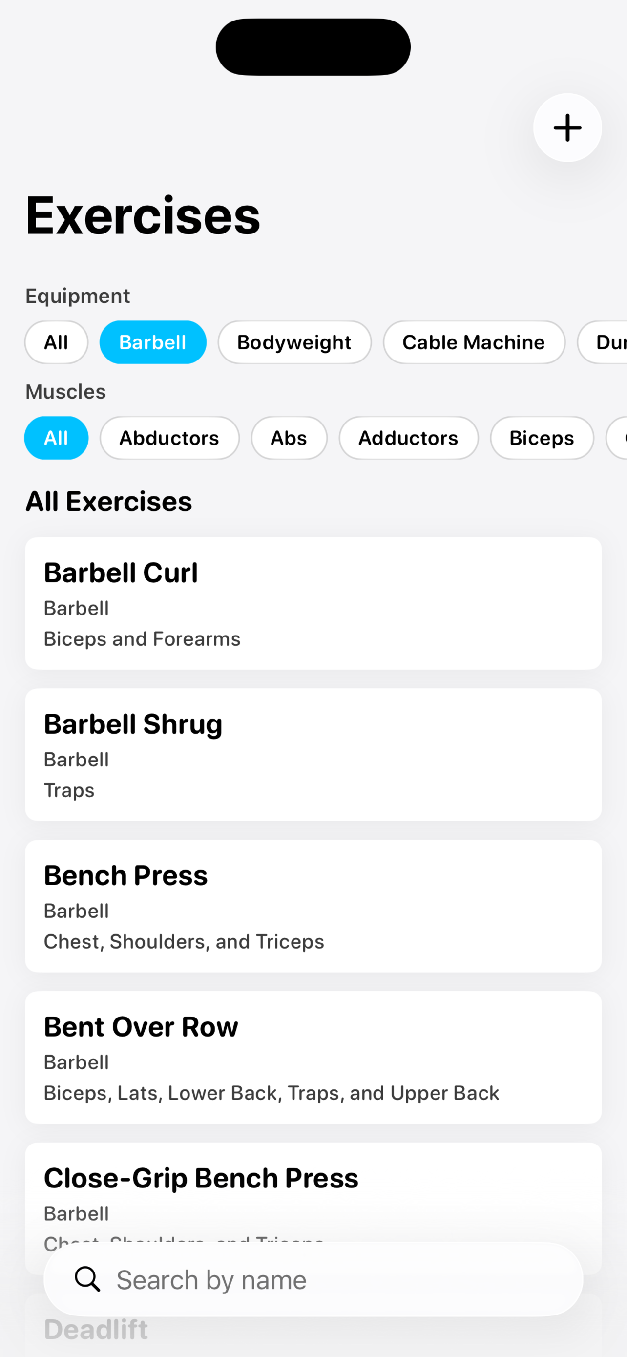 Mass exercises screen
